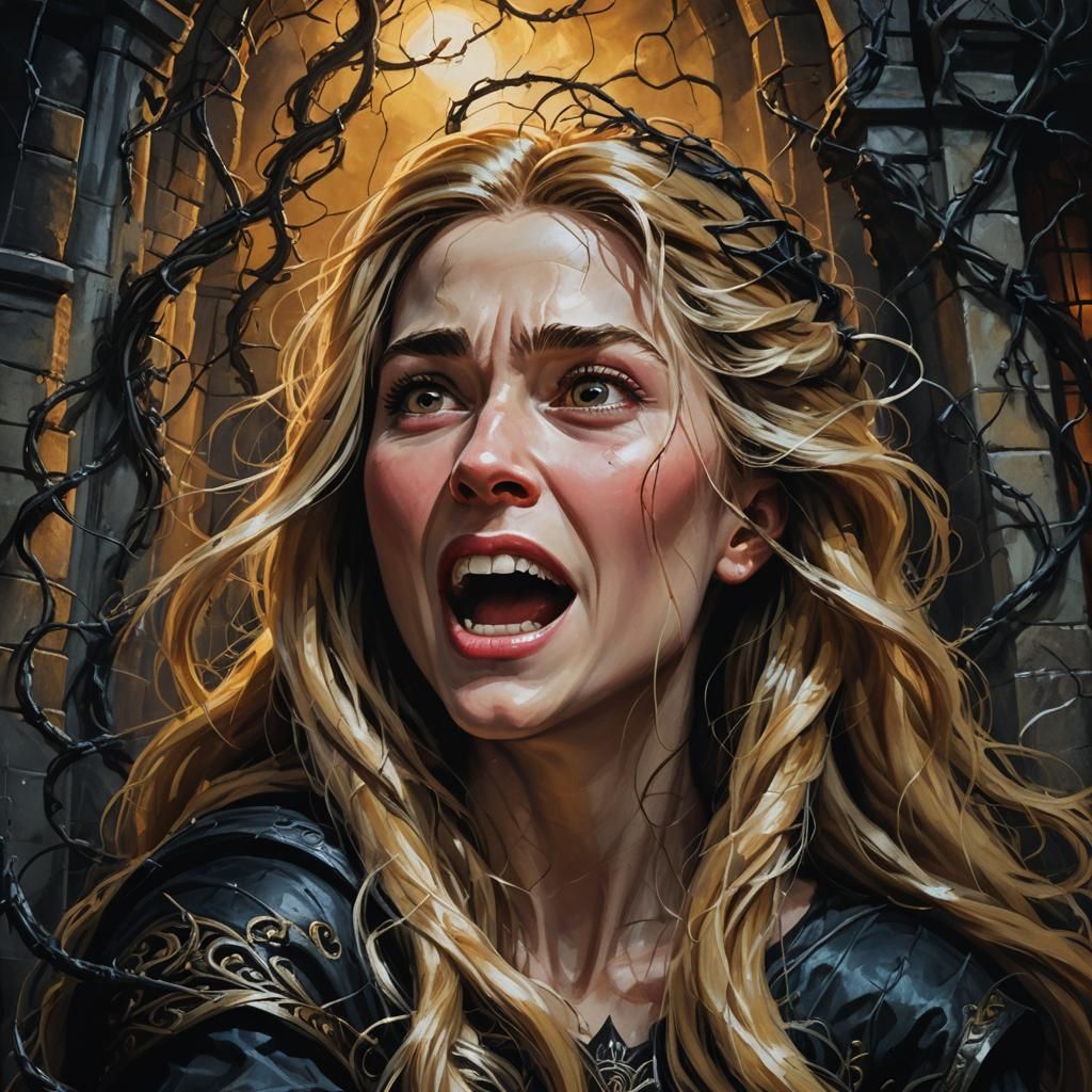 Rapunzel in Gothic Dark Fantasy Oil Painting