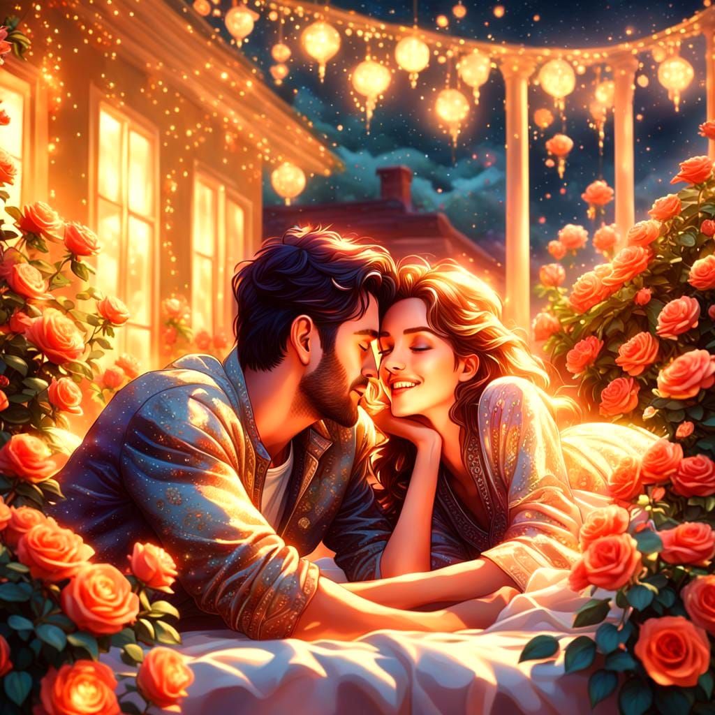 Smiling Couple Under Moonlight: Visual Graphics Effects