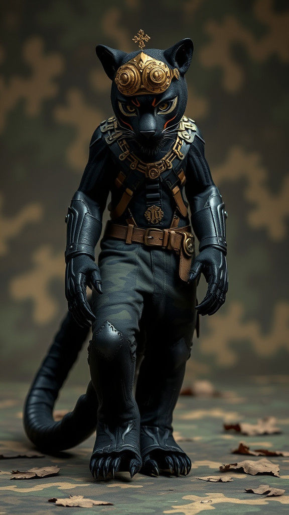 Steampunk Camouflage Black Panther Illustration