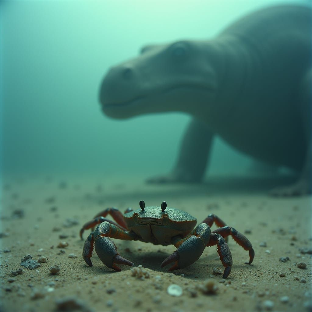 Cinematic Crab and Plesiosaur Underwater Scene
