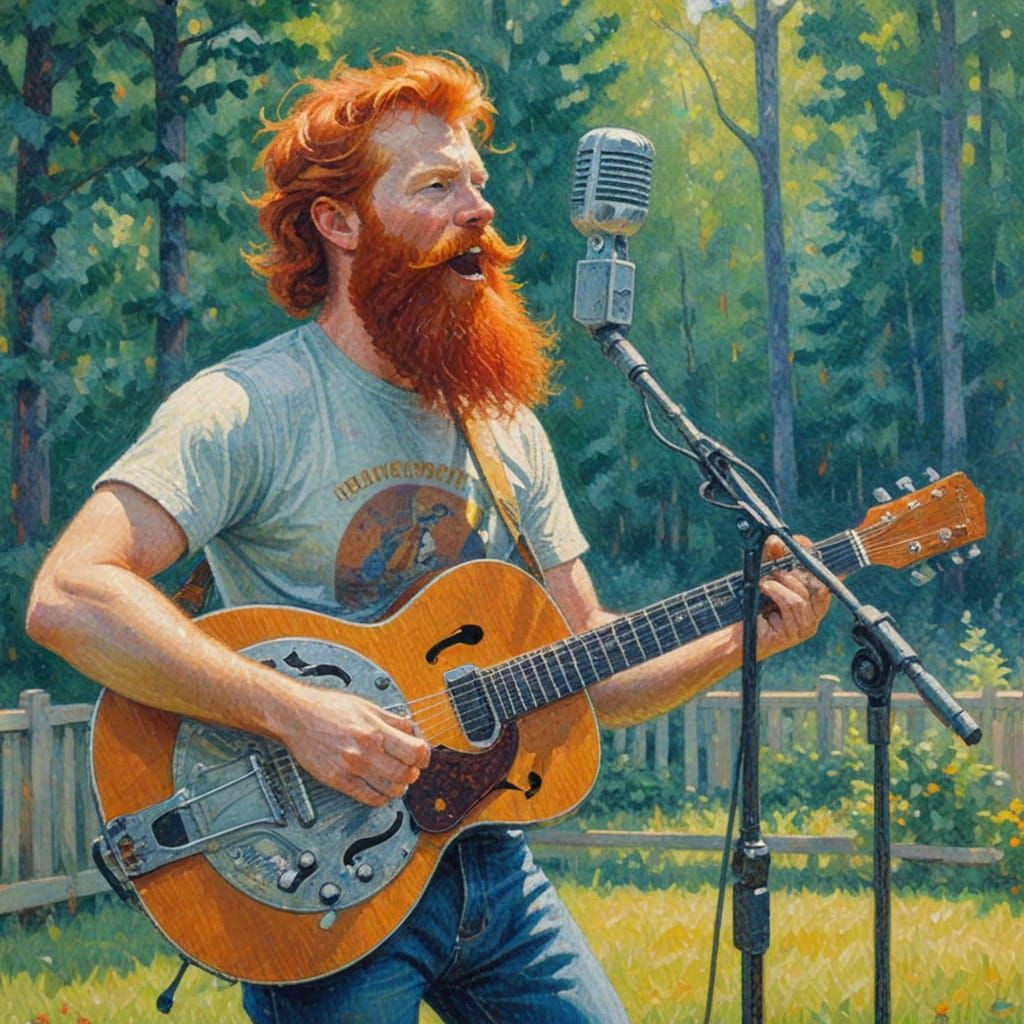 Country Singer in Pointillist Post-Impressionist Style