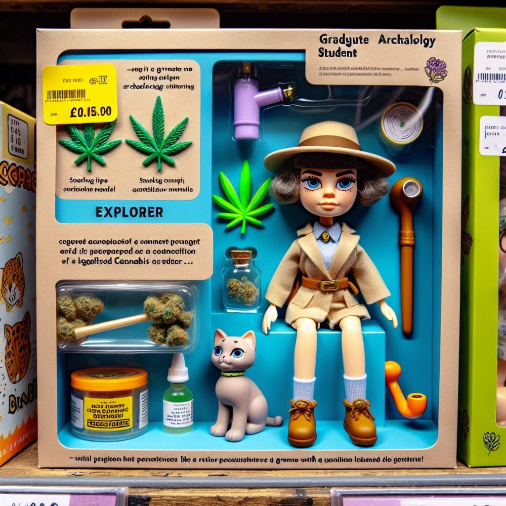 Explorer Girl Doll with Cannabis Accessories on Shelf