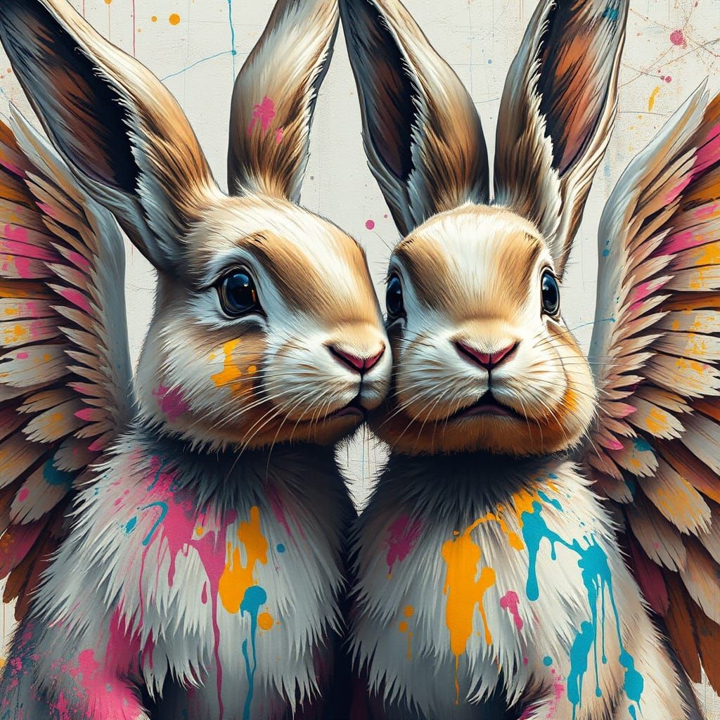 Angel Rabbits in Graffiti Art Style