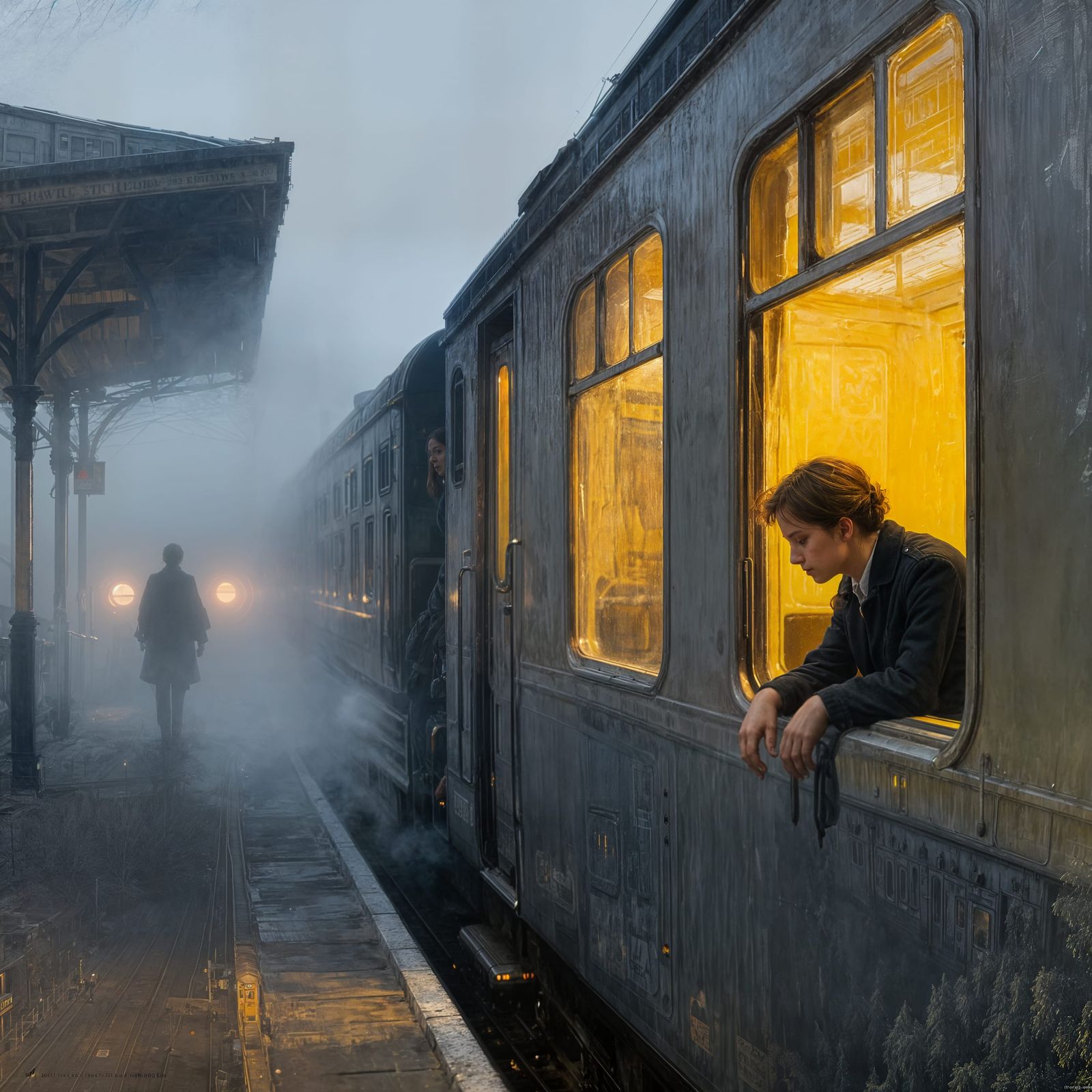 Melancholy Train Station at Dawn, Turner & Hopper Inspired