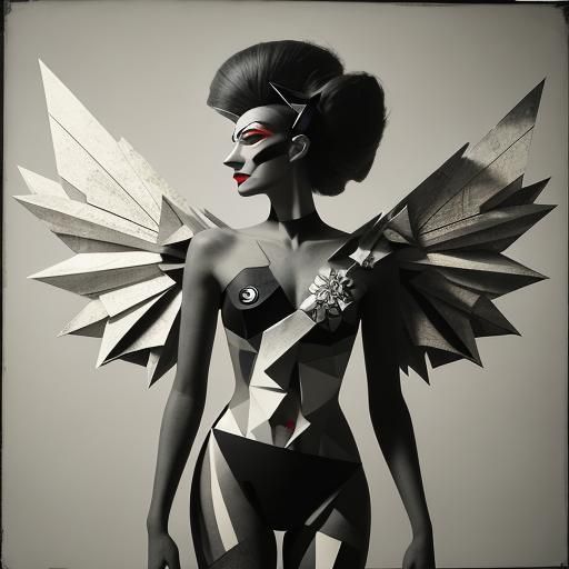 Dadaist Photogram of Geometric Winged Model