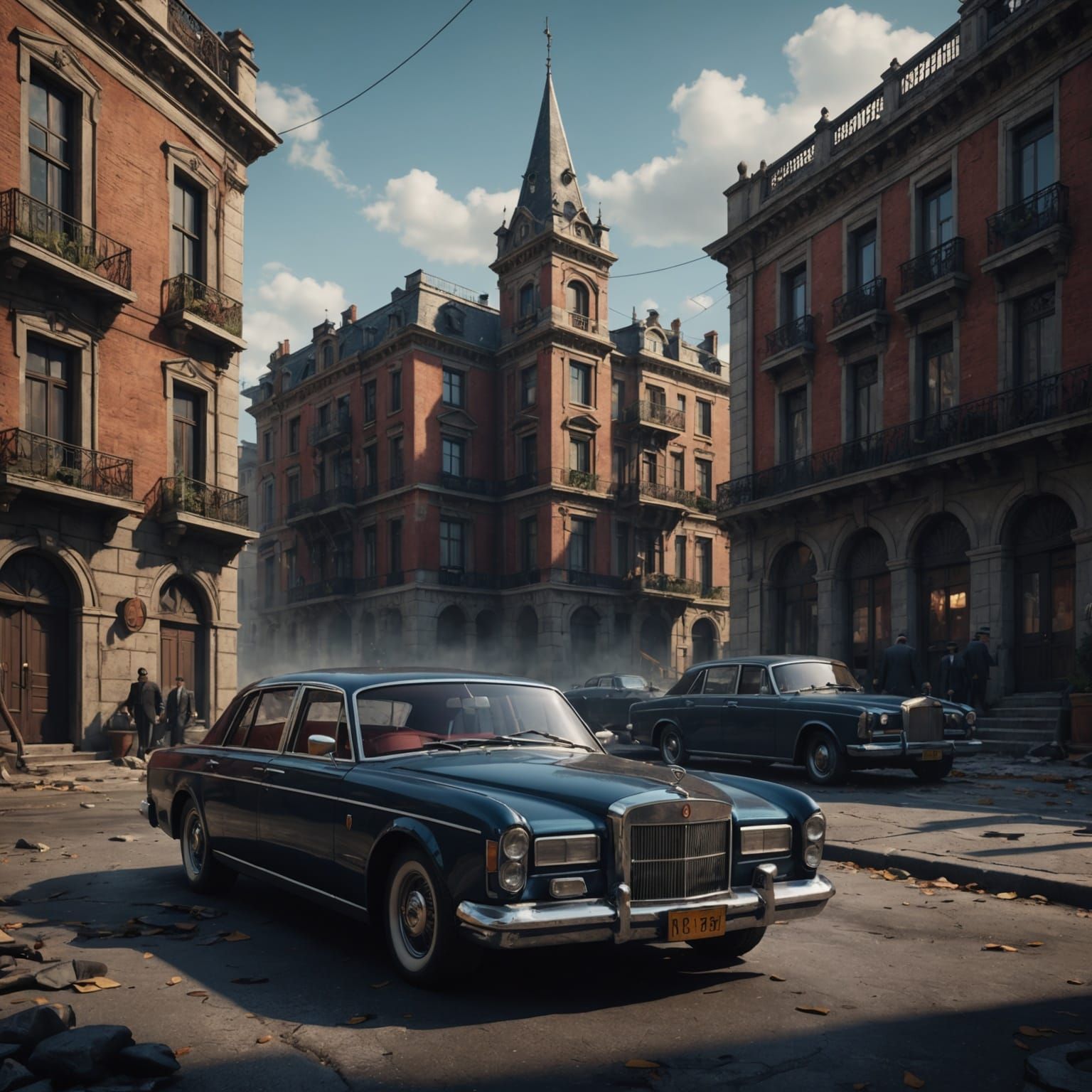 Mafia Gathering: Detailed Matte Painting in Deep Color