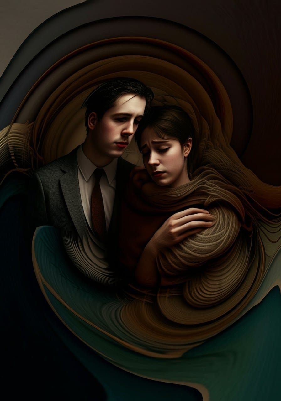 Steampunk Anamorphic Sculpture of Two Figures