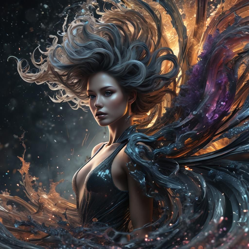 Glittering Fractal Tornado with Woman in 4K