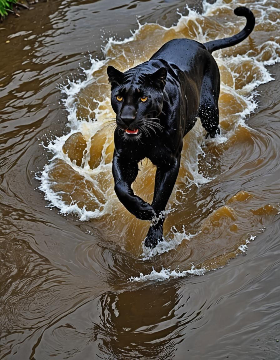 Panther Splashing in River: A Stunning Image