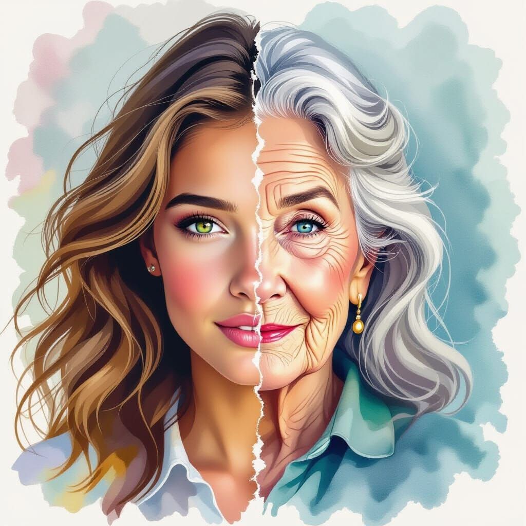 Portrait: Youth and Age in Watercolor Style