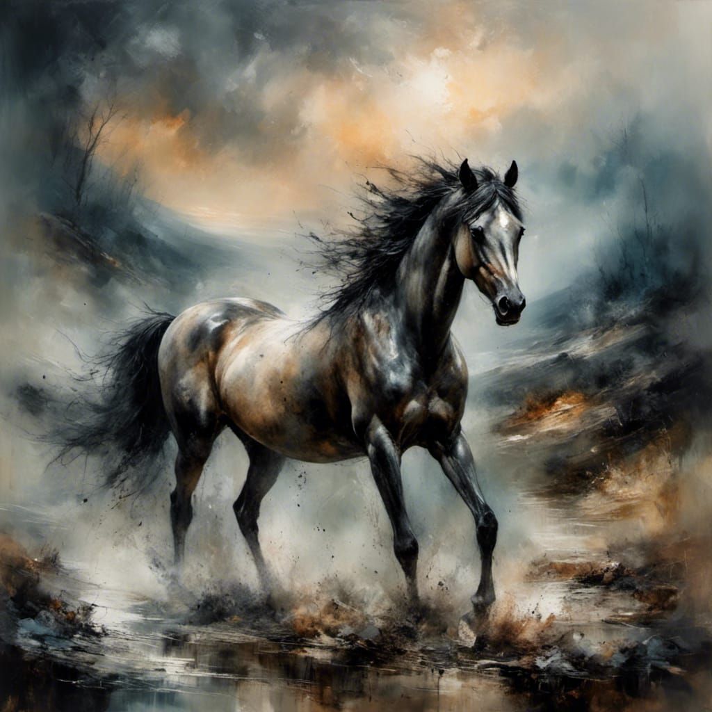 Turner-esque Oil Painting: Wild Horse at Sunset