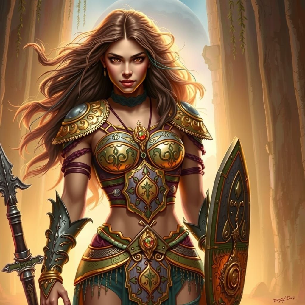 Barbarian Goddess in Mystical Moonlit Forest