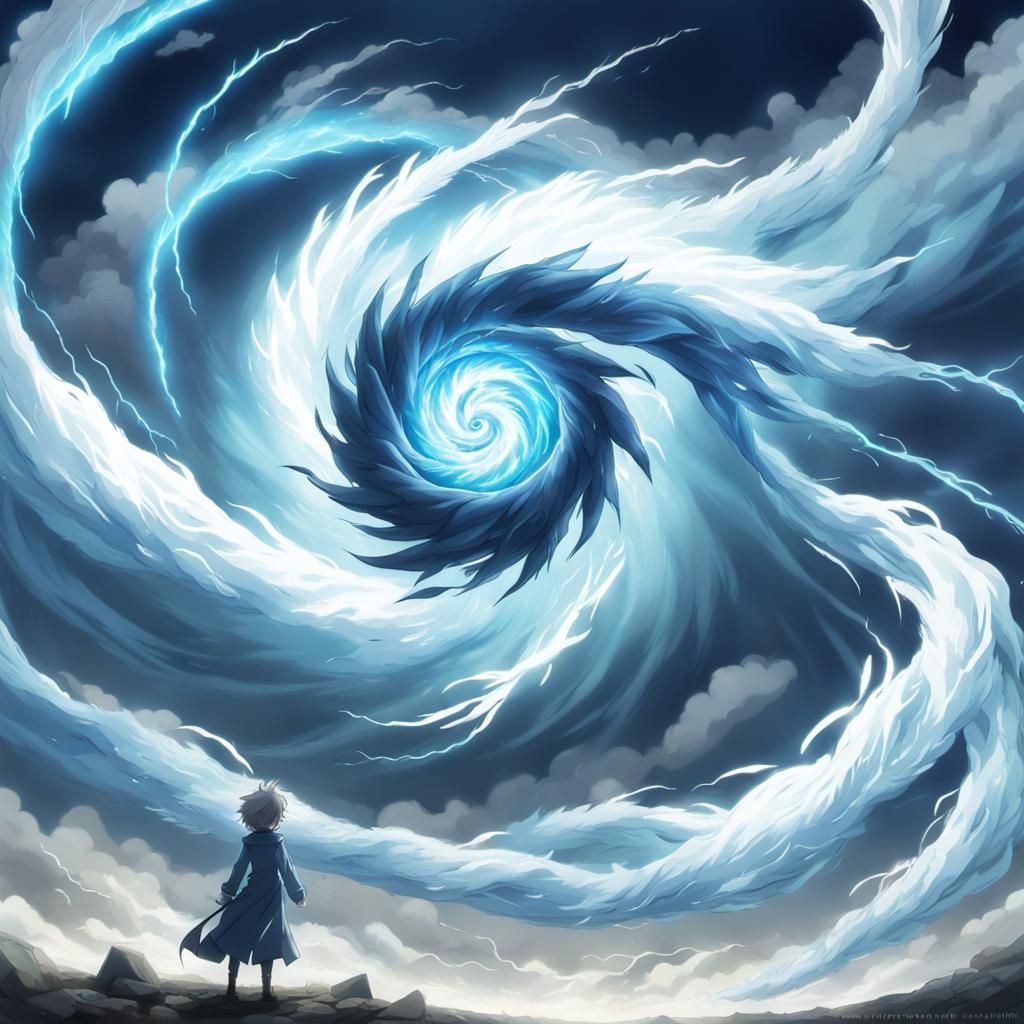 Azure Wind Elemental Tornado in Anime Art