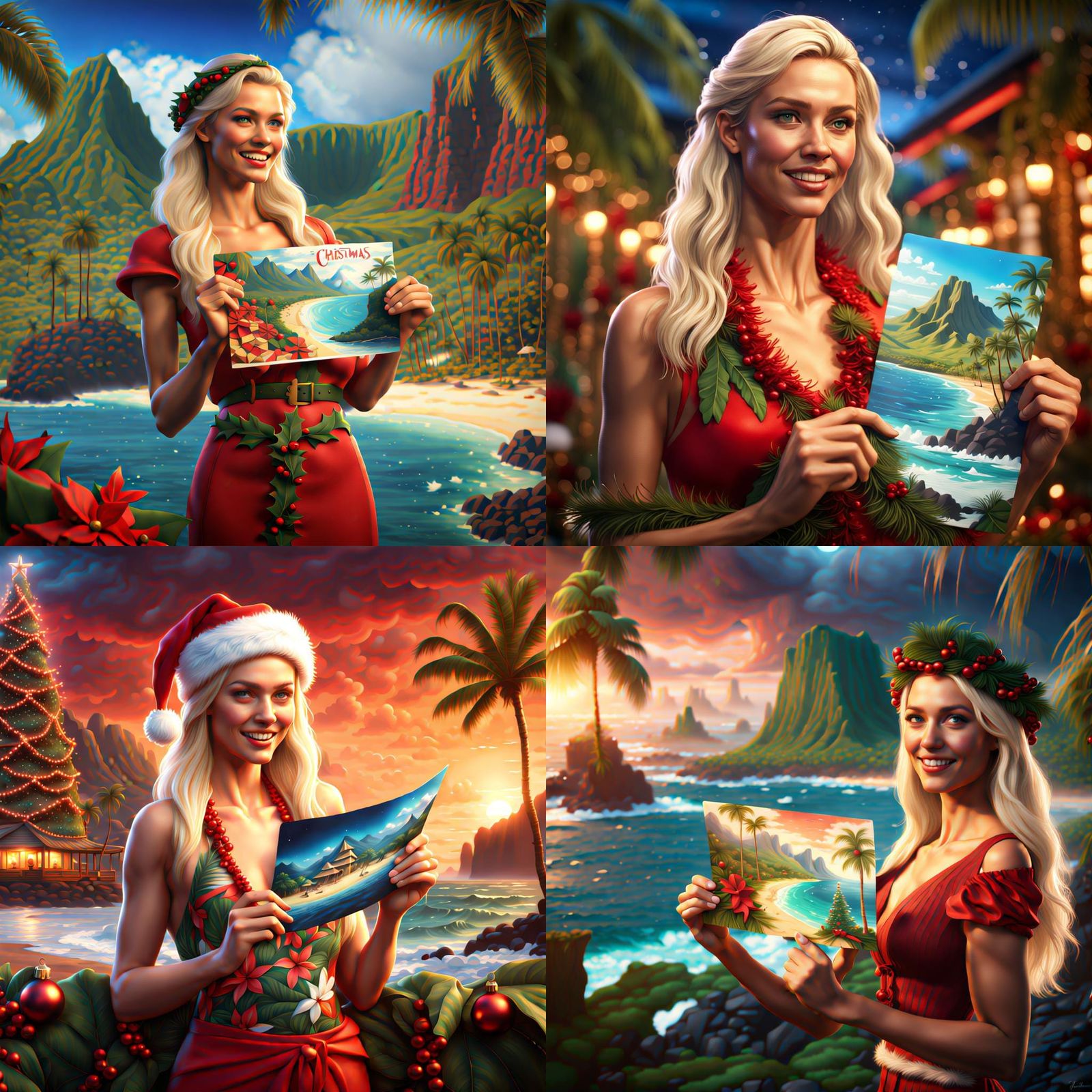 Hawaiian Christmas Postcard: Detailed Matte Painting