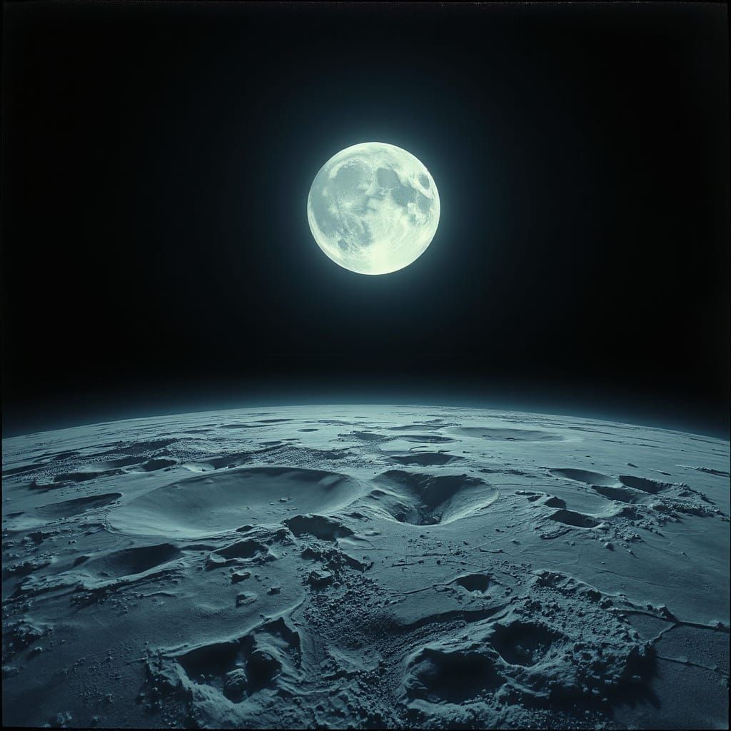 Lunar Surface with Earthshine in Digital Art Style