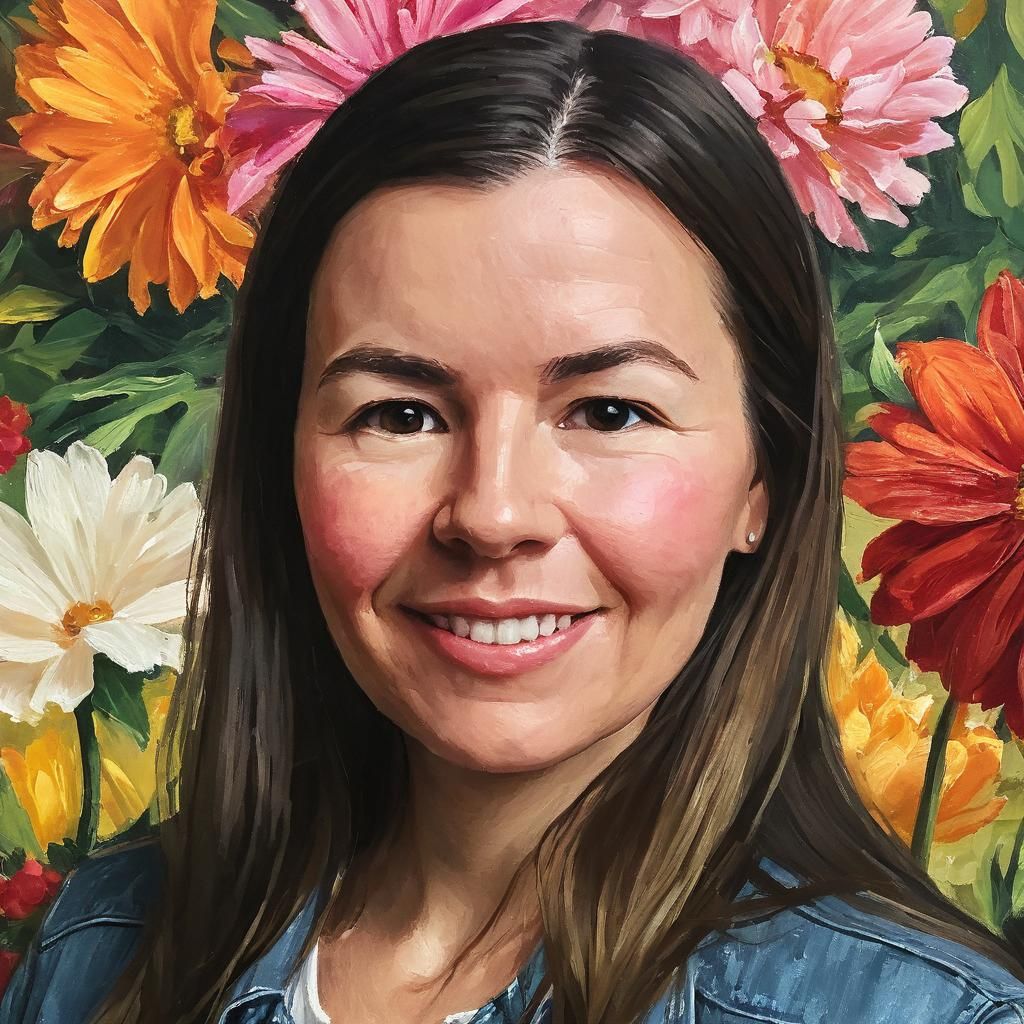 Portrait with Flowers in Impressionistic Oil Painting