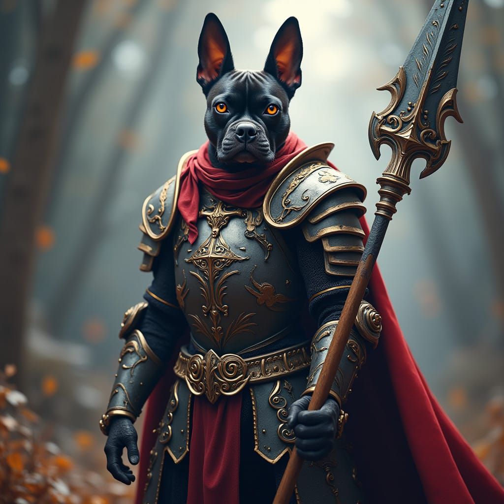 Boston Terrier Knight in Fantasy Armor