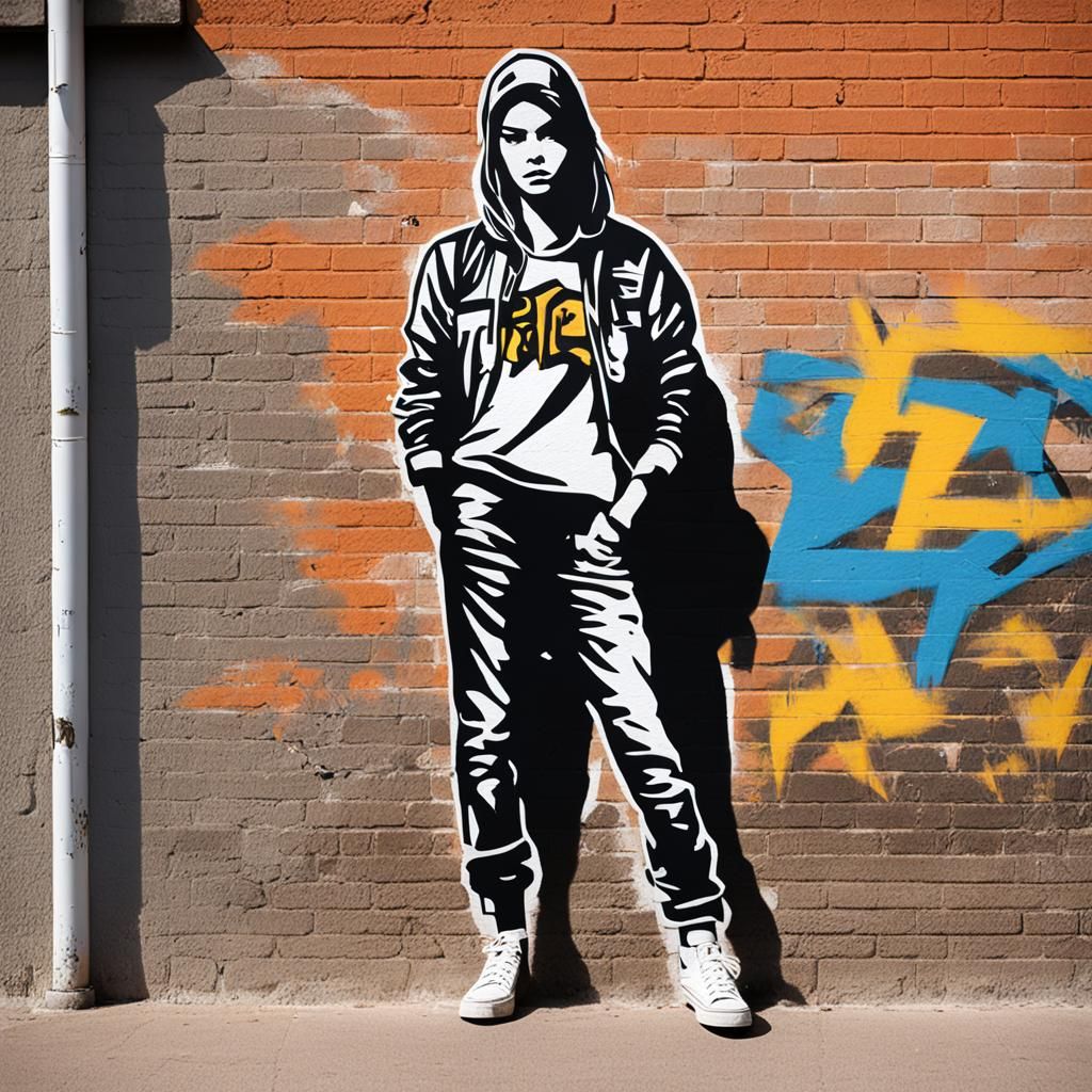Rebellious Graffiti Artist in Stencil Art Style