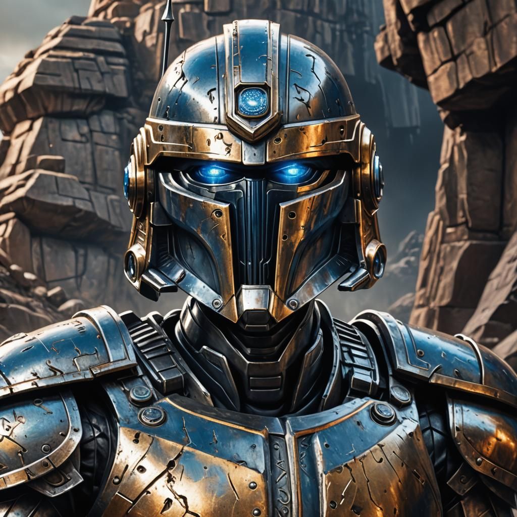 Metallic Cylon Centurion with Sword: Sci-Fi Digital Art