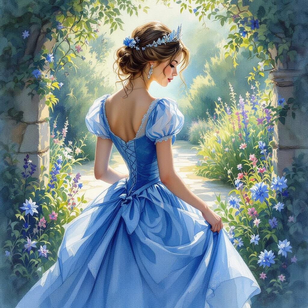 Princess in Blue Garden Dress as Crystal Acrylic Painting