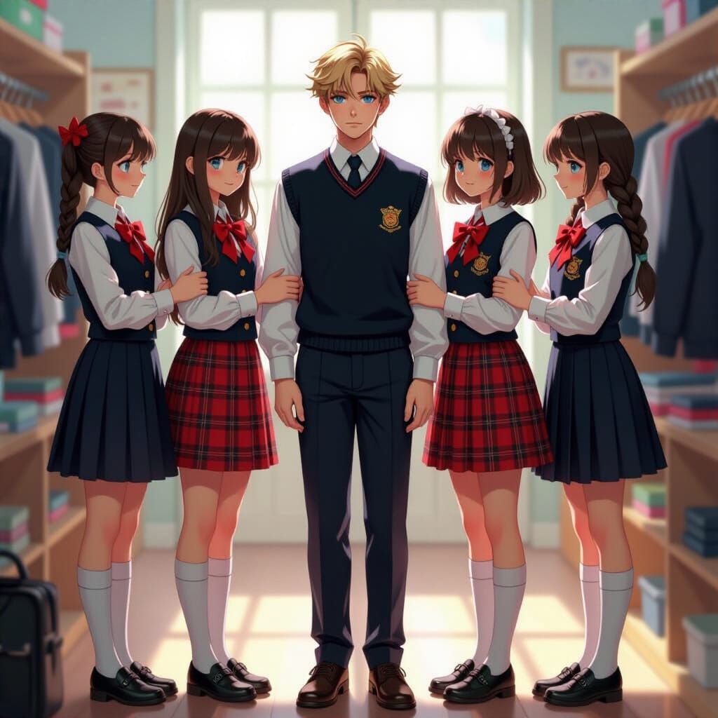 Schoolgirls Transform Man: Hyperdetailed Digital Portrait