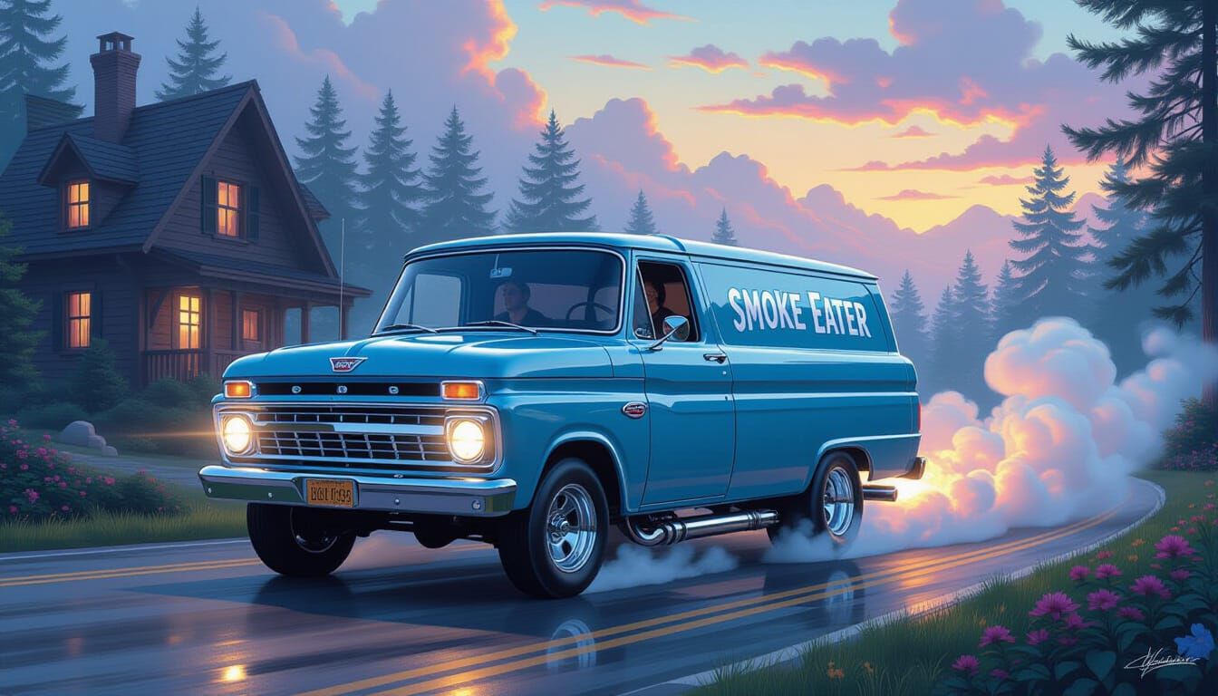 1965 Ford Econoline "SMOKE EATER" Van in Fantasy Landscape