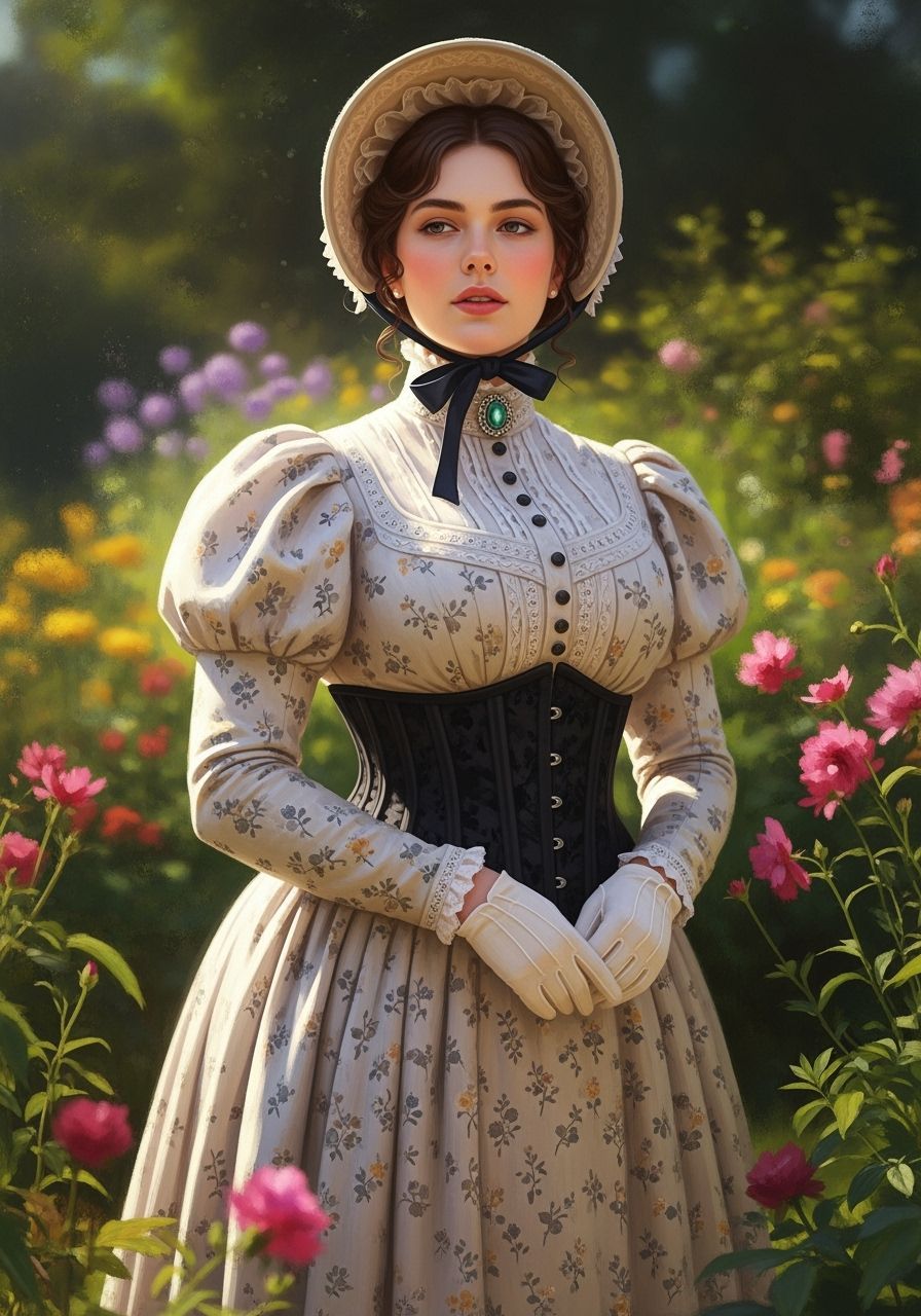 Victorian Woman in Garden, Impressionist Painting Style