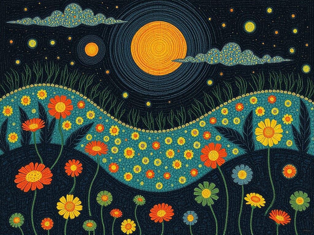 Surrealist Landscape with Umbellifers in Vibrant Colors