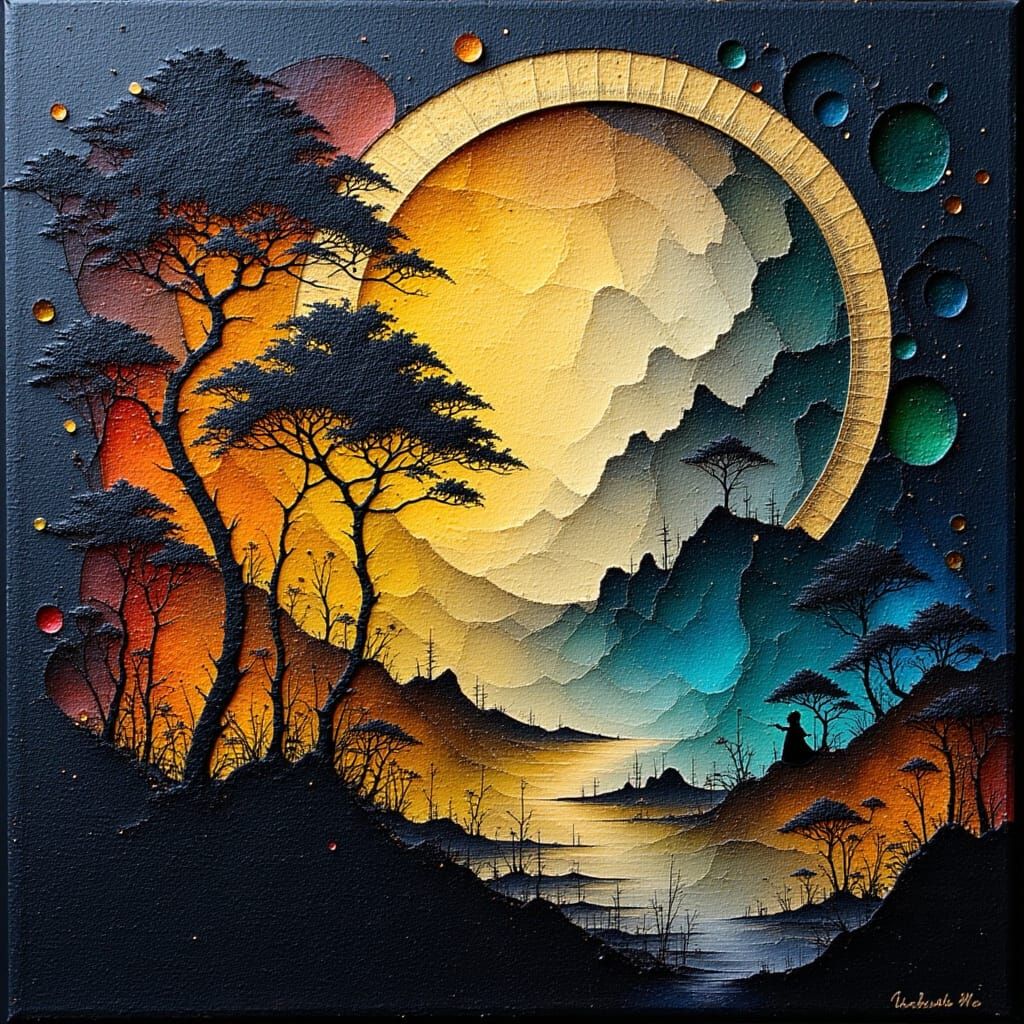 Lacy Trees in Dreamy Landscape with Fractal Patterns