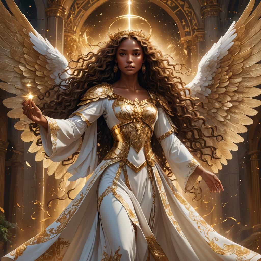 Beautiful Angel of Light in Gold and White