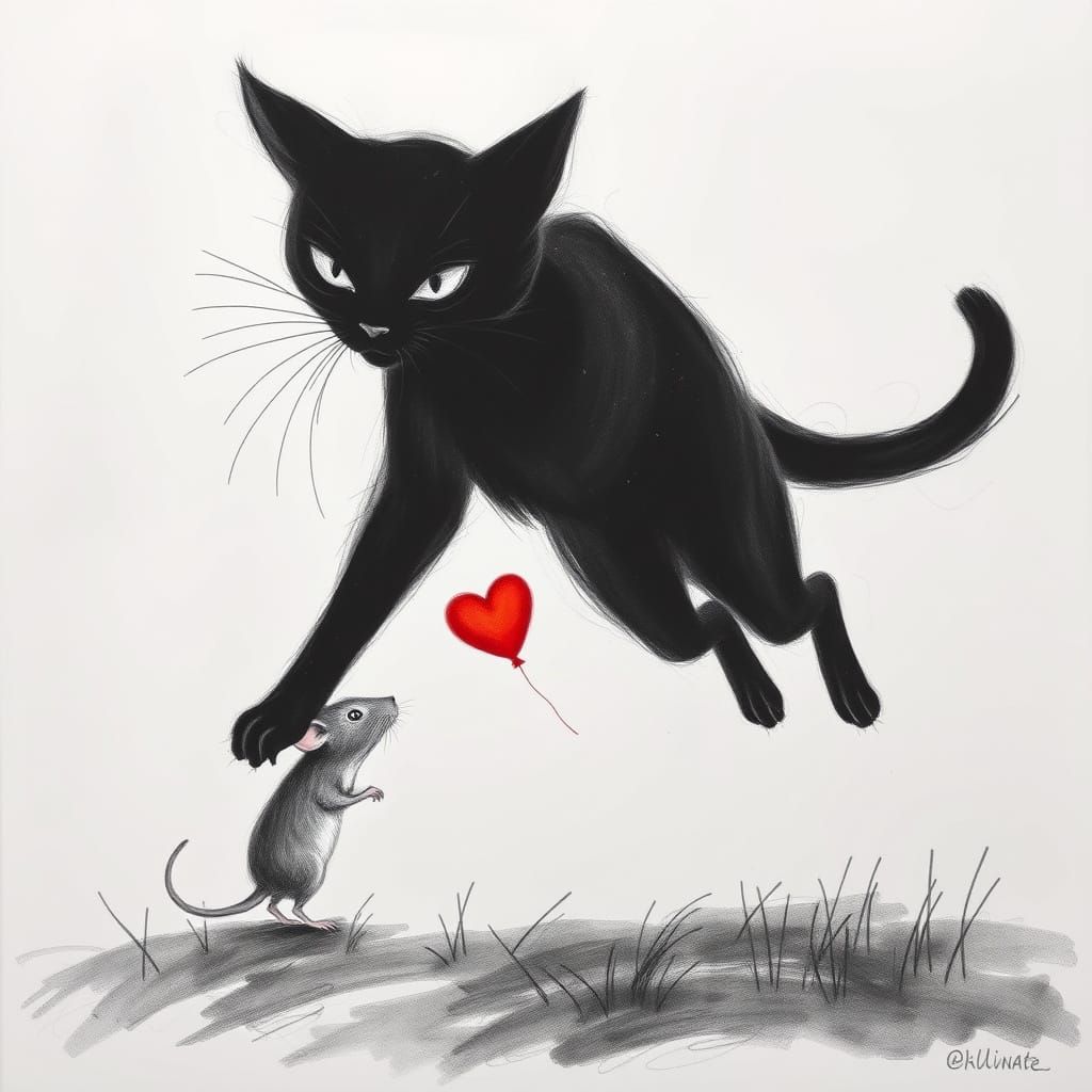 Cubist Horror Cat and Mouse in Picasso Style