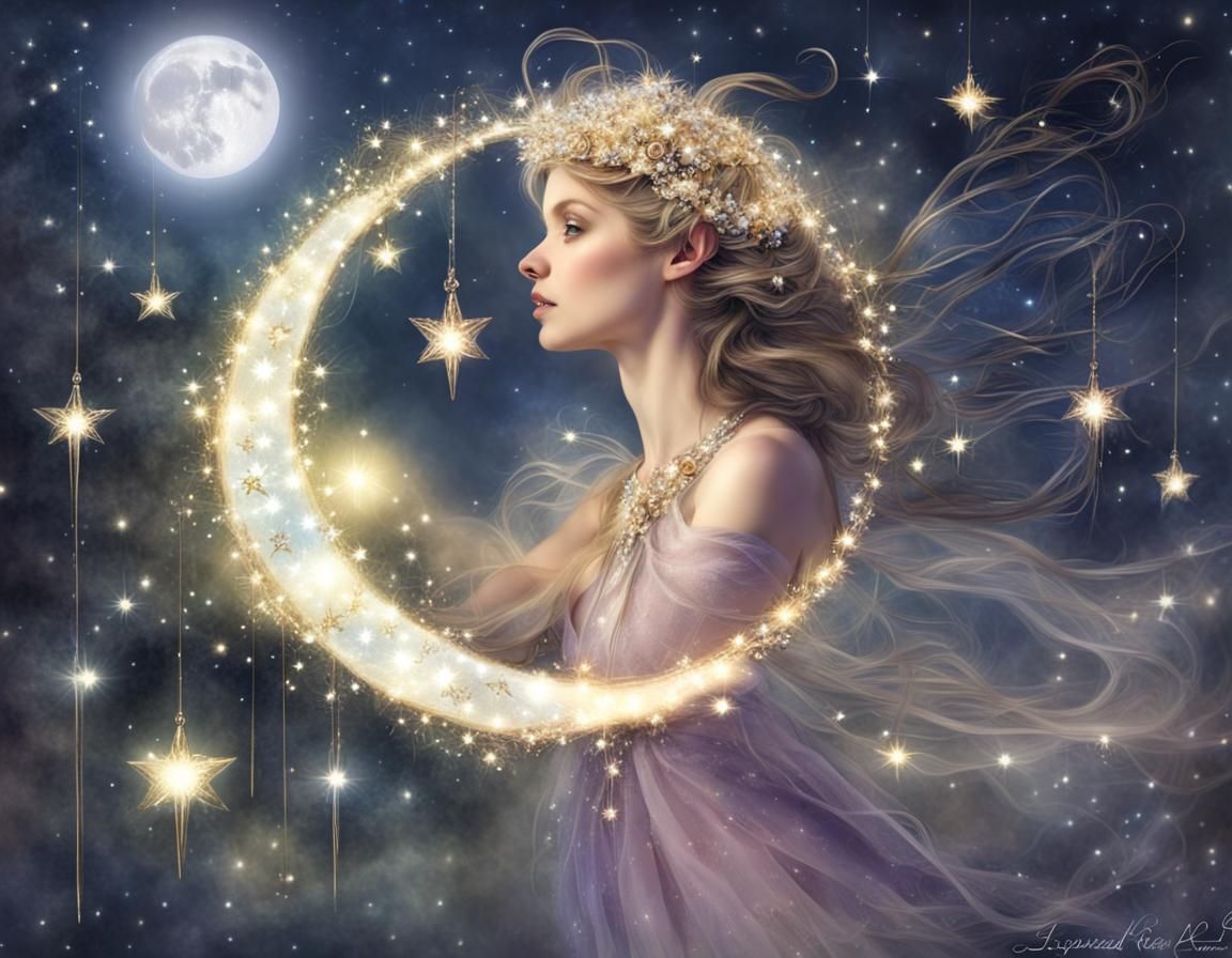 Sparkling Faeries Dancing in Moonlight with Jeweled Stars