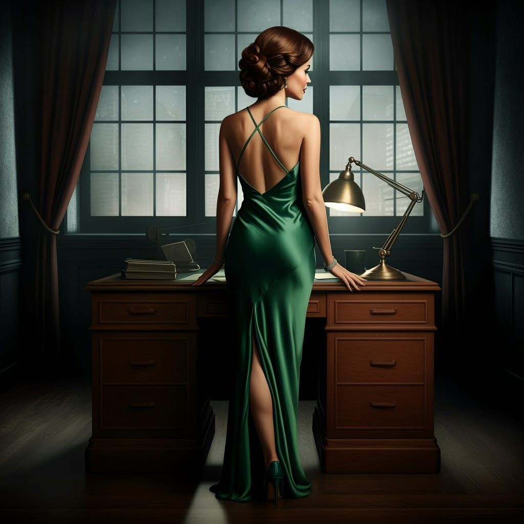 Sultry Seductress in a Smoky Office