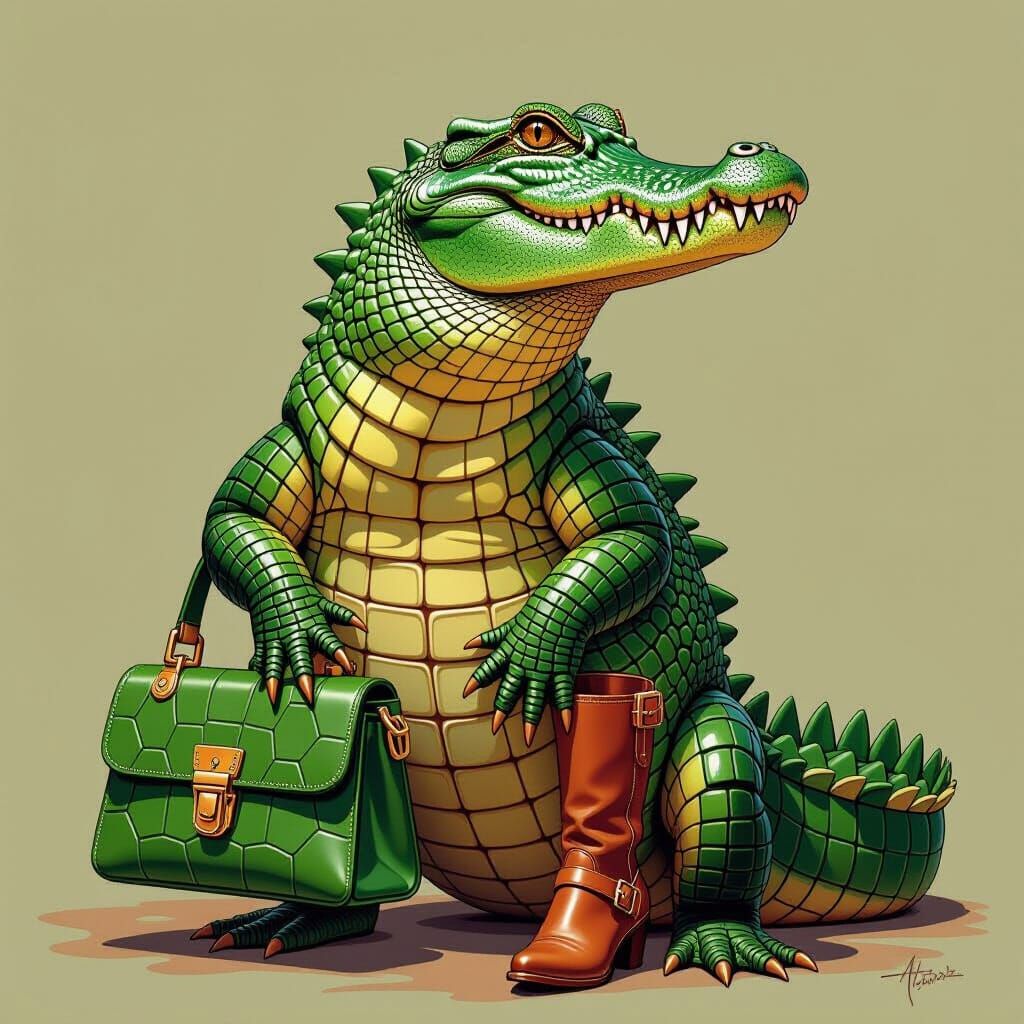Alligator in Matching Handbag and Boots Digital Art