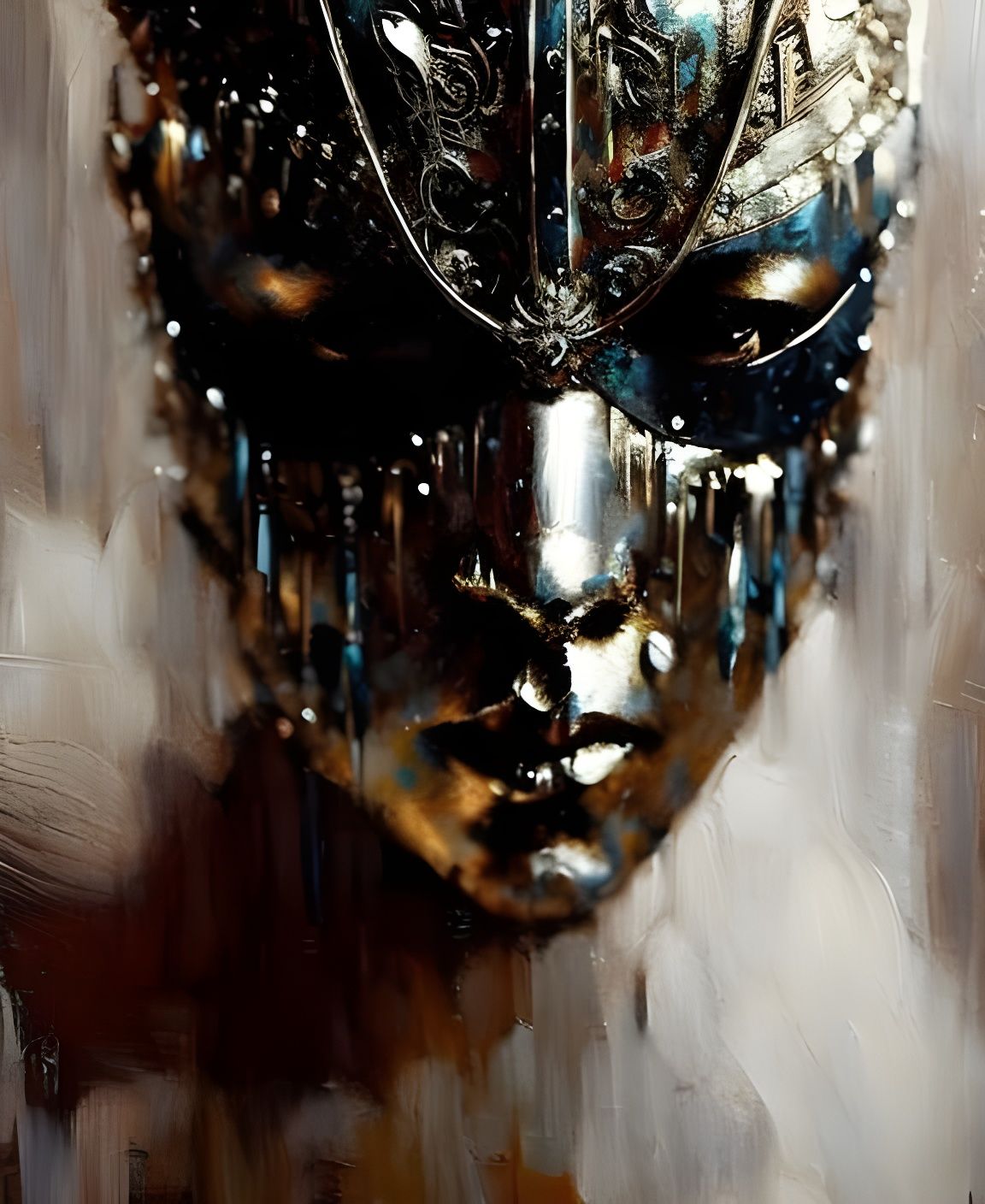 Masked Figure in Scrap Metal Venetian Mask