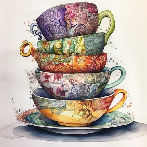 AI Generated Teacups Still Life