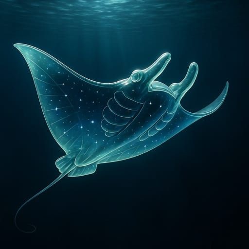 Living Glass Manta Gliding Through Starry Abyss