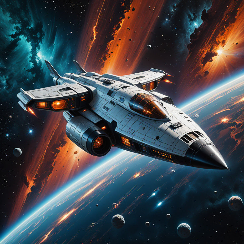 Giant Streamlined Spaceship in Oil Painting Style