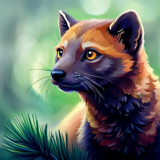 Cute Pine Marten Portrait in Warm Colors