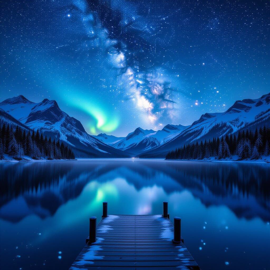 Stunning Milky Way Reflection Over Mountain Lake at Night