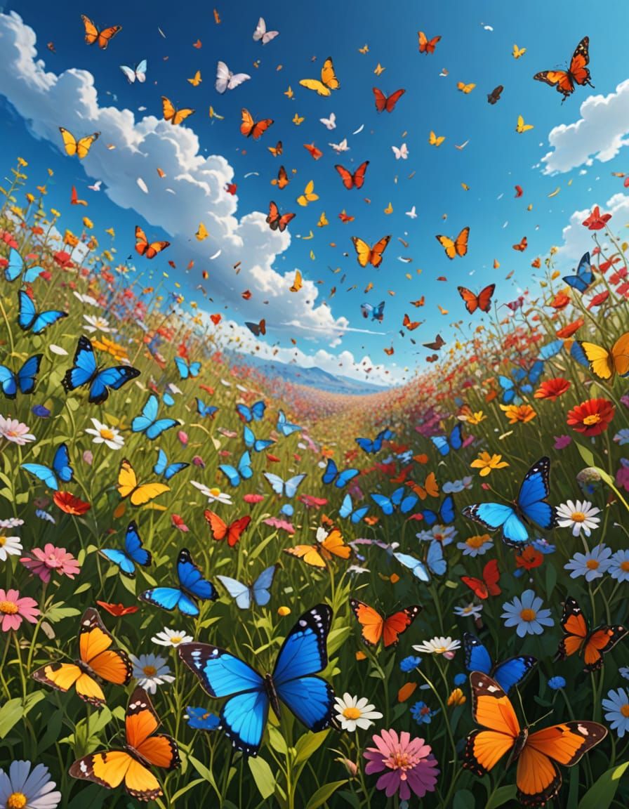 Vibrant Butterfly Tornado Rises Over Summer Wildflowers
