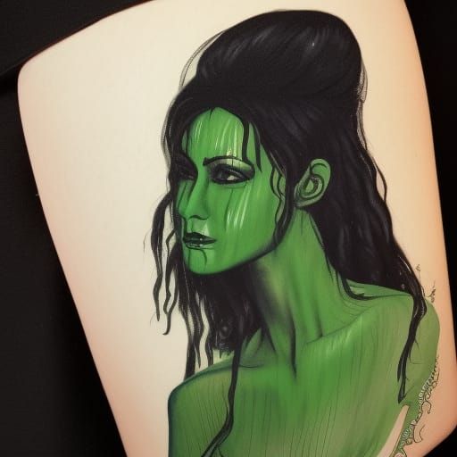Green-Skinned Woman with Witch Hat and Plait