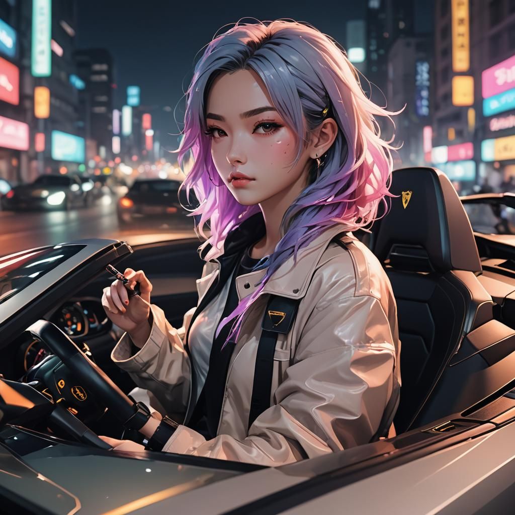 Anime Girl Driving Lamborghini in 3D Style