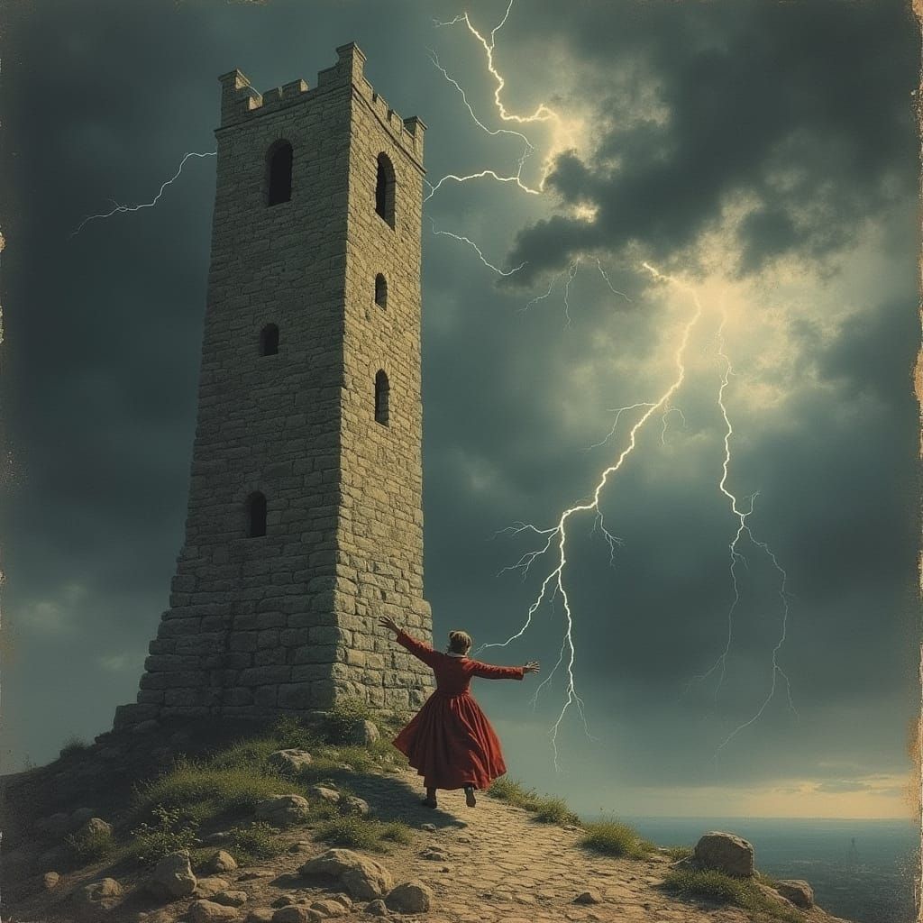 Tower Tarot Card in Antique Italian Engraving Style