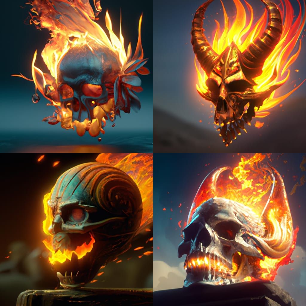 Detailed Flaming Skull Fantasy Concept Art