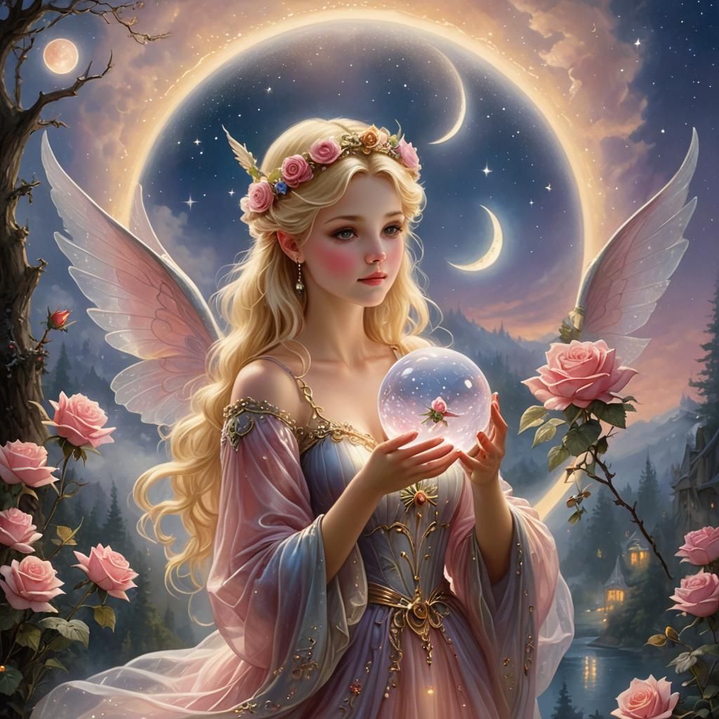 Ethereal Fairy Gazing at Crystal Ball