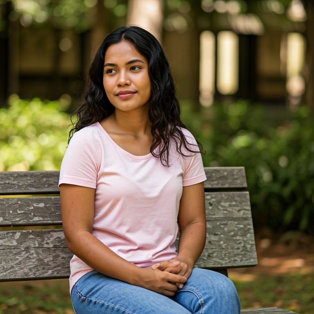 Young Korowain Woman Relaxing in Serene University Setting
