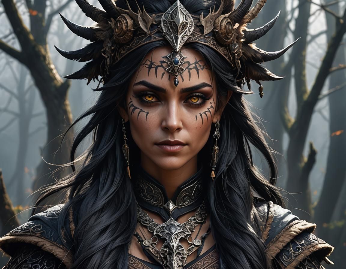 Shadow Elf Shaman Portrait in Gothic Style