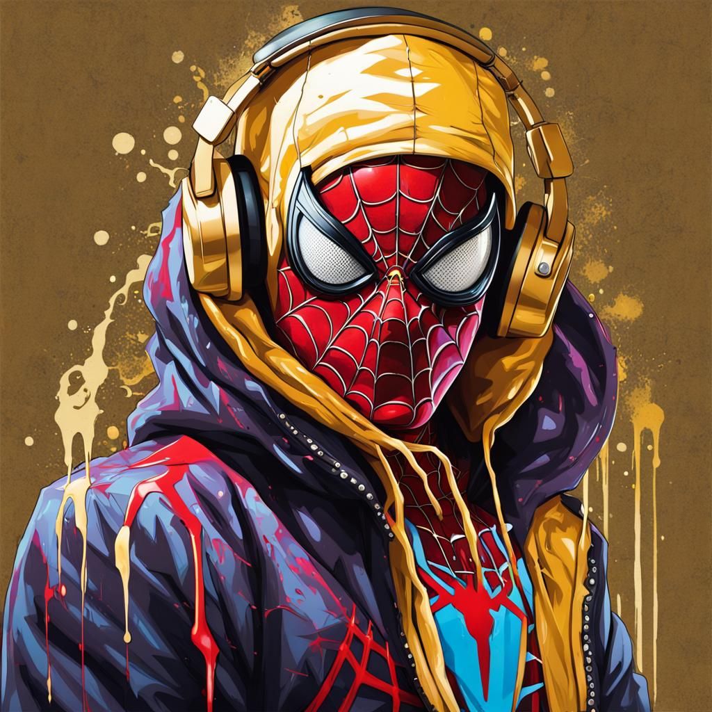 Spider-Man Miles Morales Graffiti Art with Gold Accents