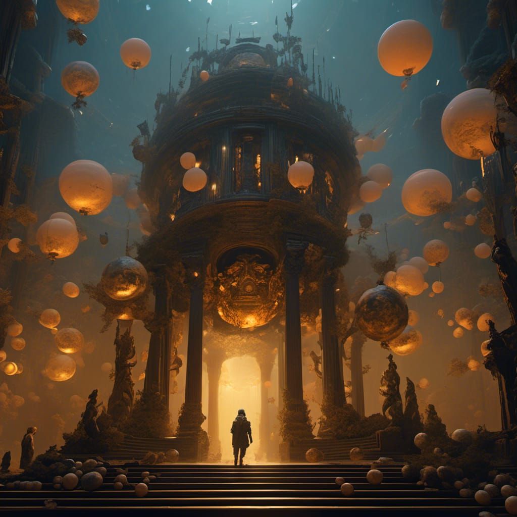 Sci-Fi Baroque Figure in Fog with Luminous Elements